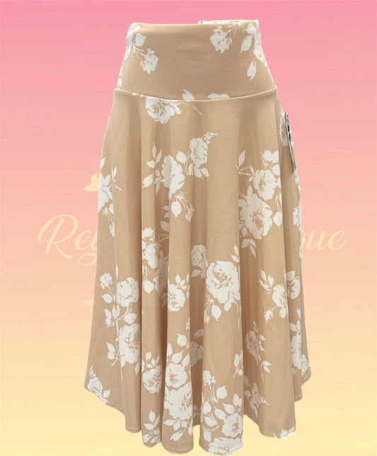 cream flowered full disc 3/4 skirt