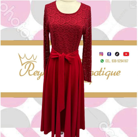 Plain dark red lace dress