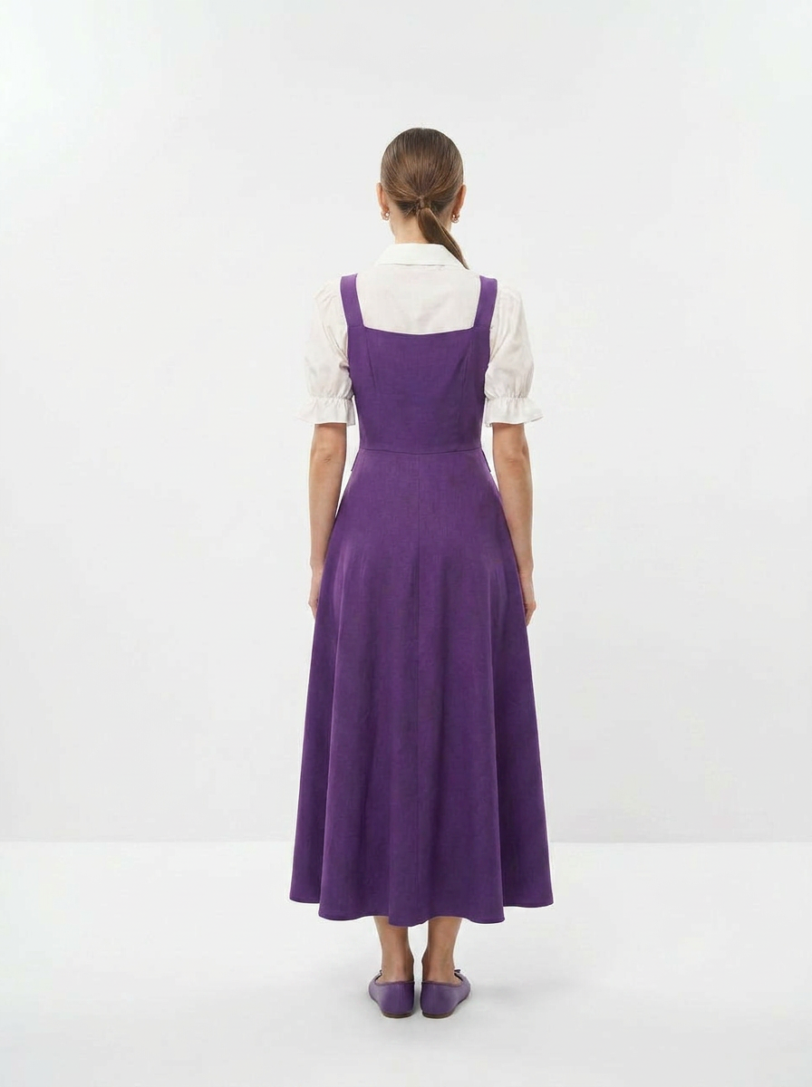 Vestido Midi de Mangas Abullonadas