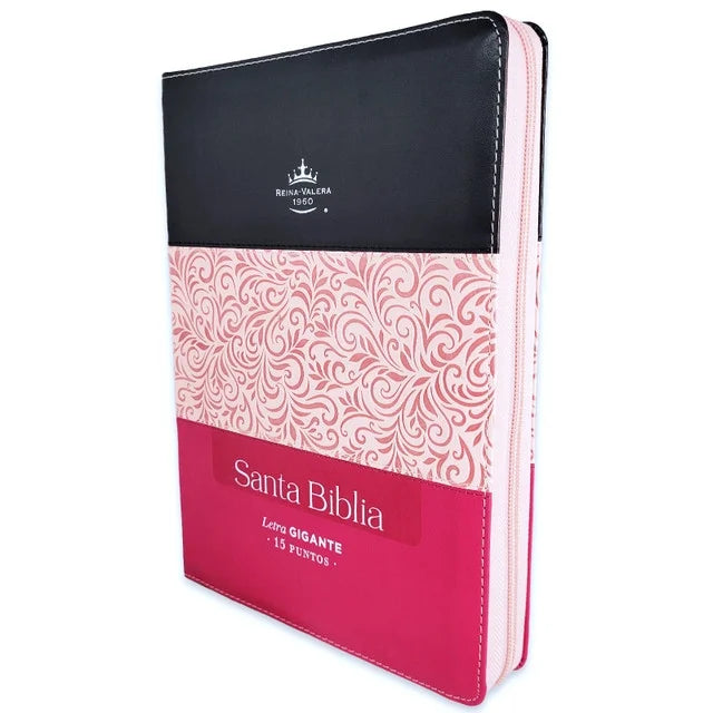 Biblia con cierre compacta 11 puntos RV 1960 imitó tricolor negro/rosa/fucsia con indice