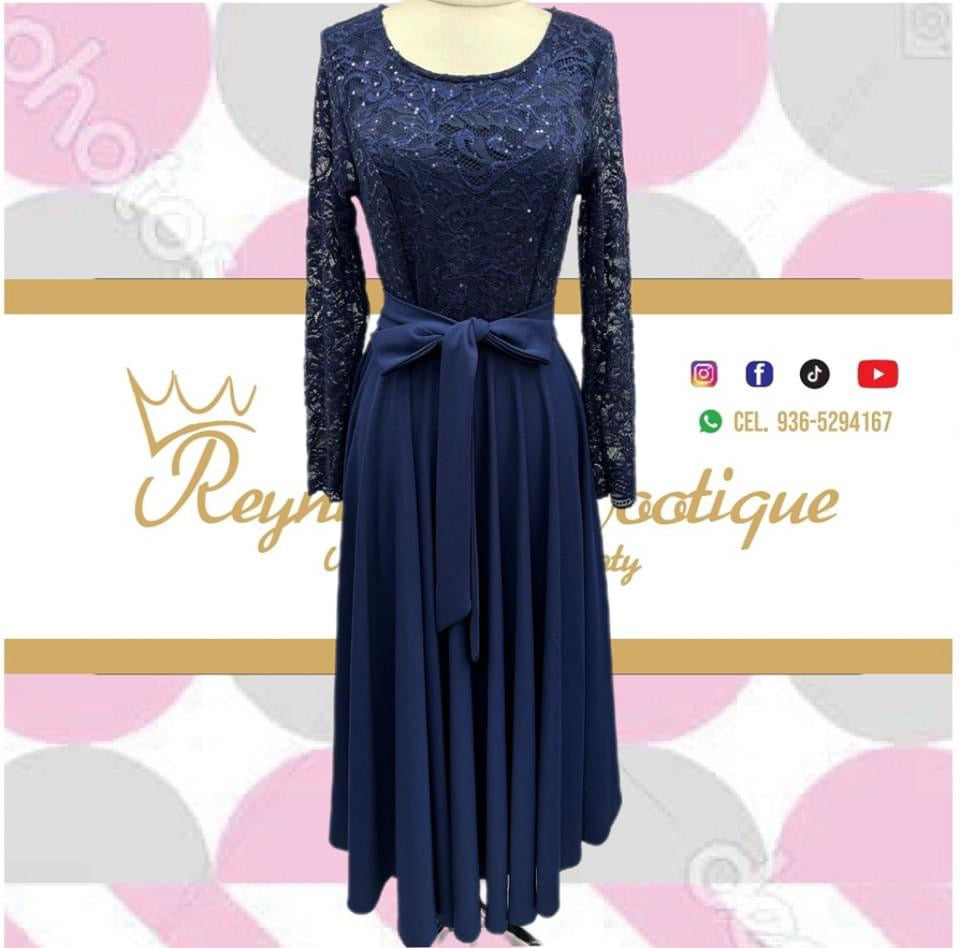 long dark blue party dress