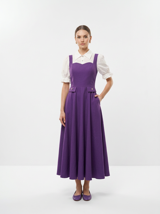 Vestido Midi de Mangas Abullonadas