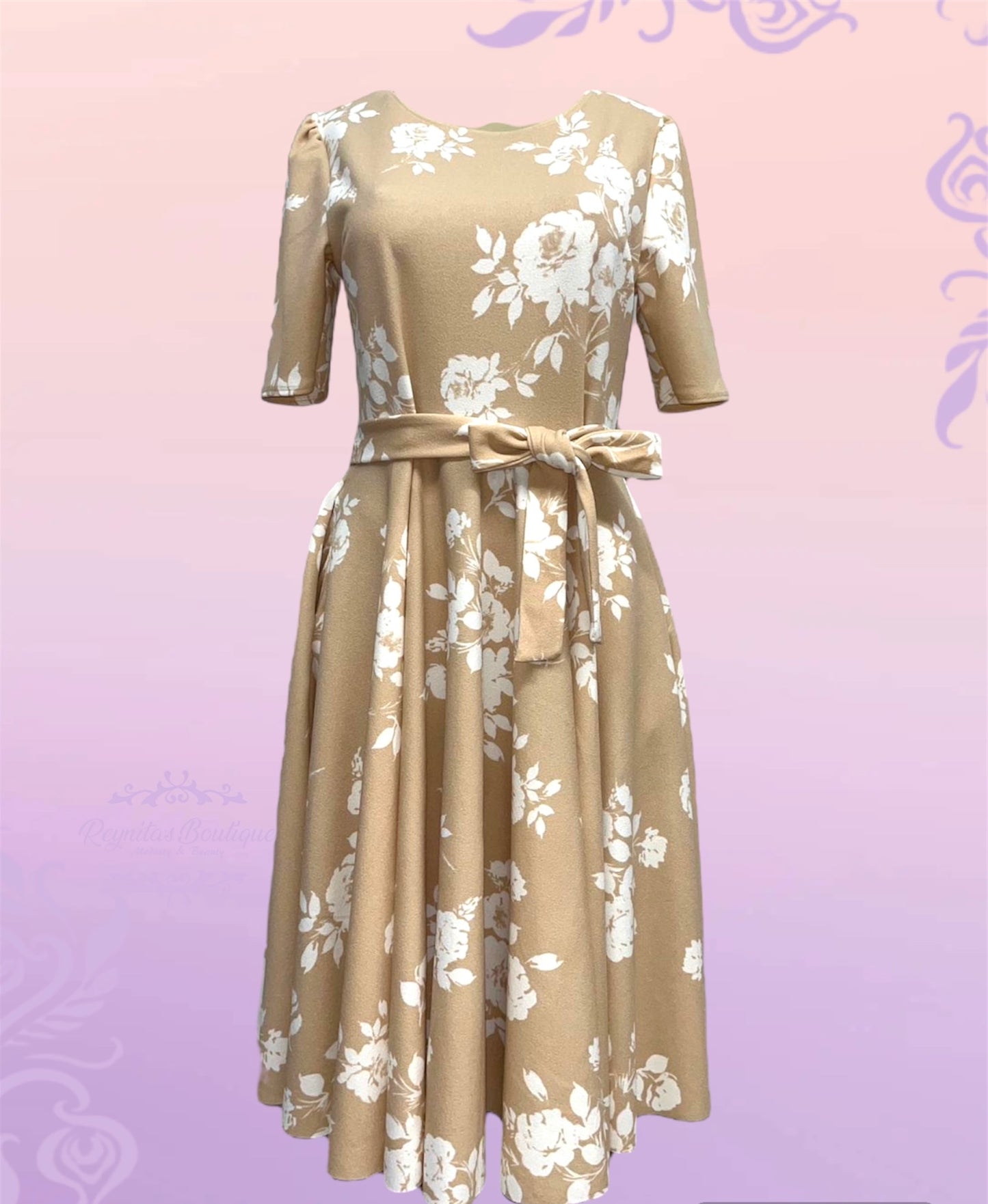 short cream flowered dress