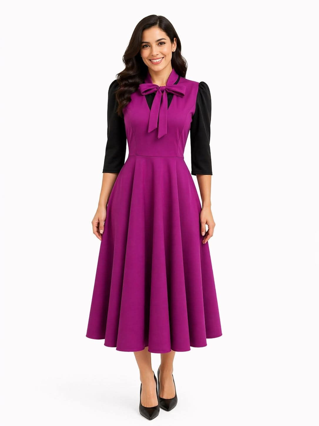 Vestido Midi Elegante con Lazo al Cuello