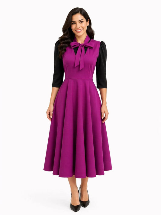 Vestido Midi Elegante con Lazo al Cuello