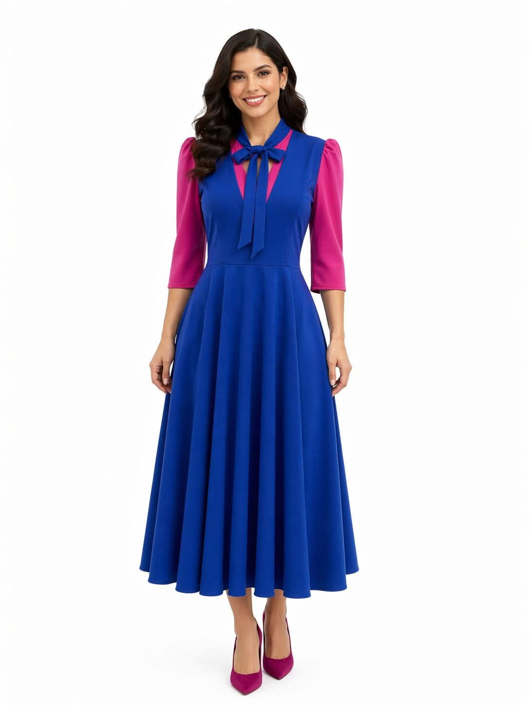 Vestido Midi Elegante con Lazo al Cuello