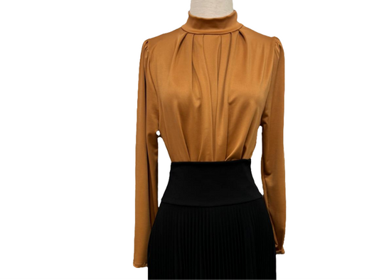 Long sleeve high neck blouse in Casino fabric, Amber color