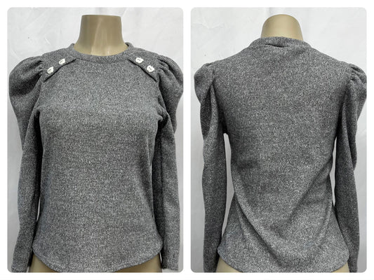 Soft Sweater with Apple Button Grey