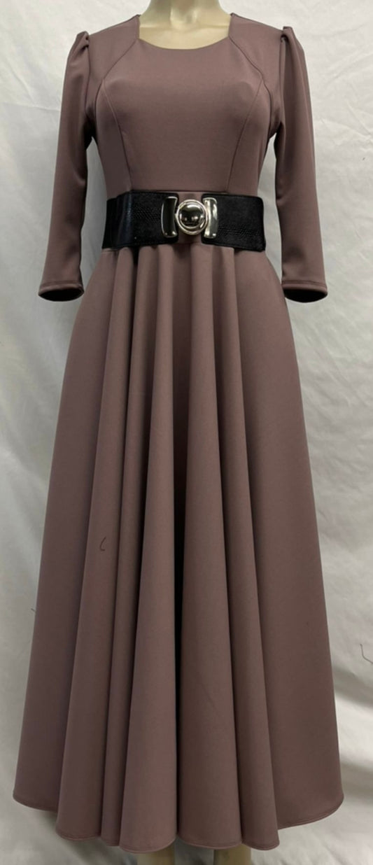 Camila brown dress with black belt