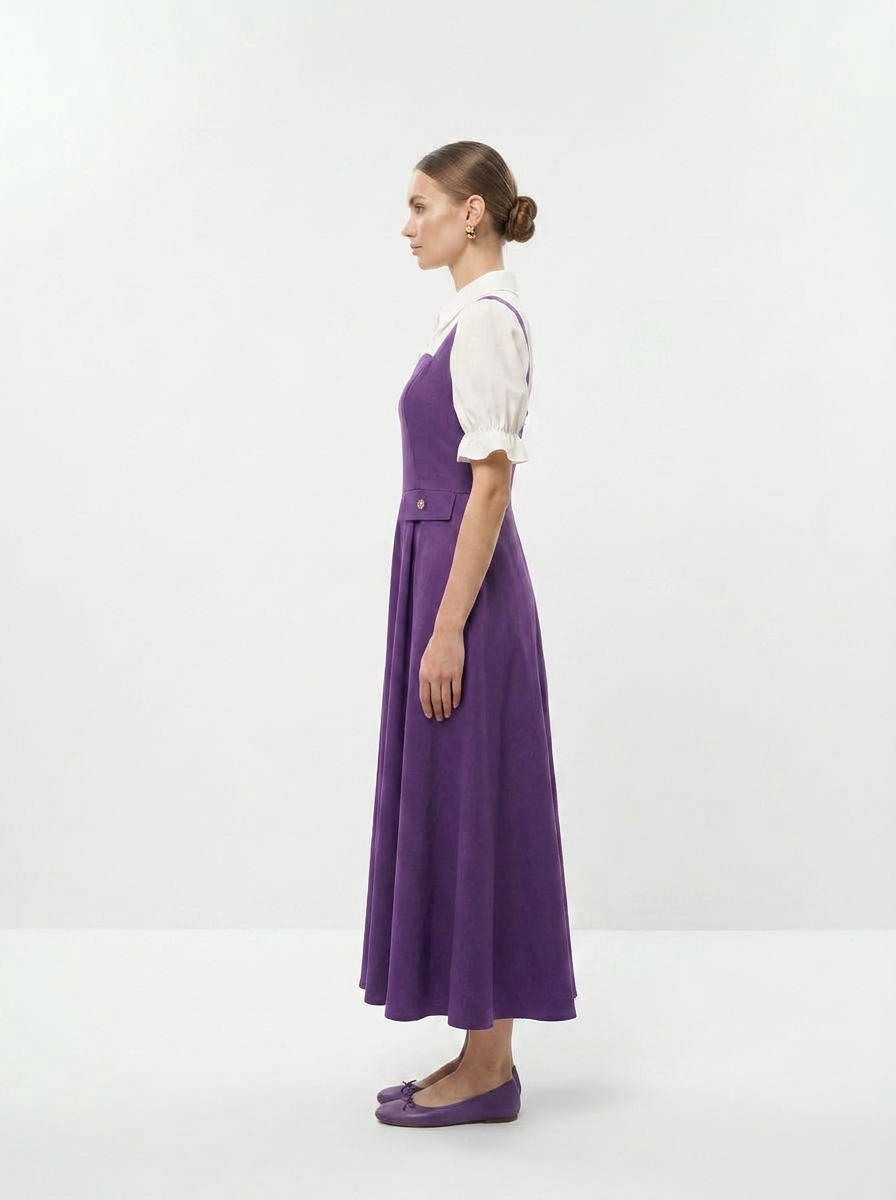 Vestido Midi de Mangas Abullonadas