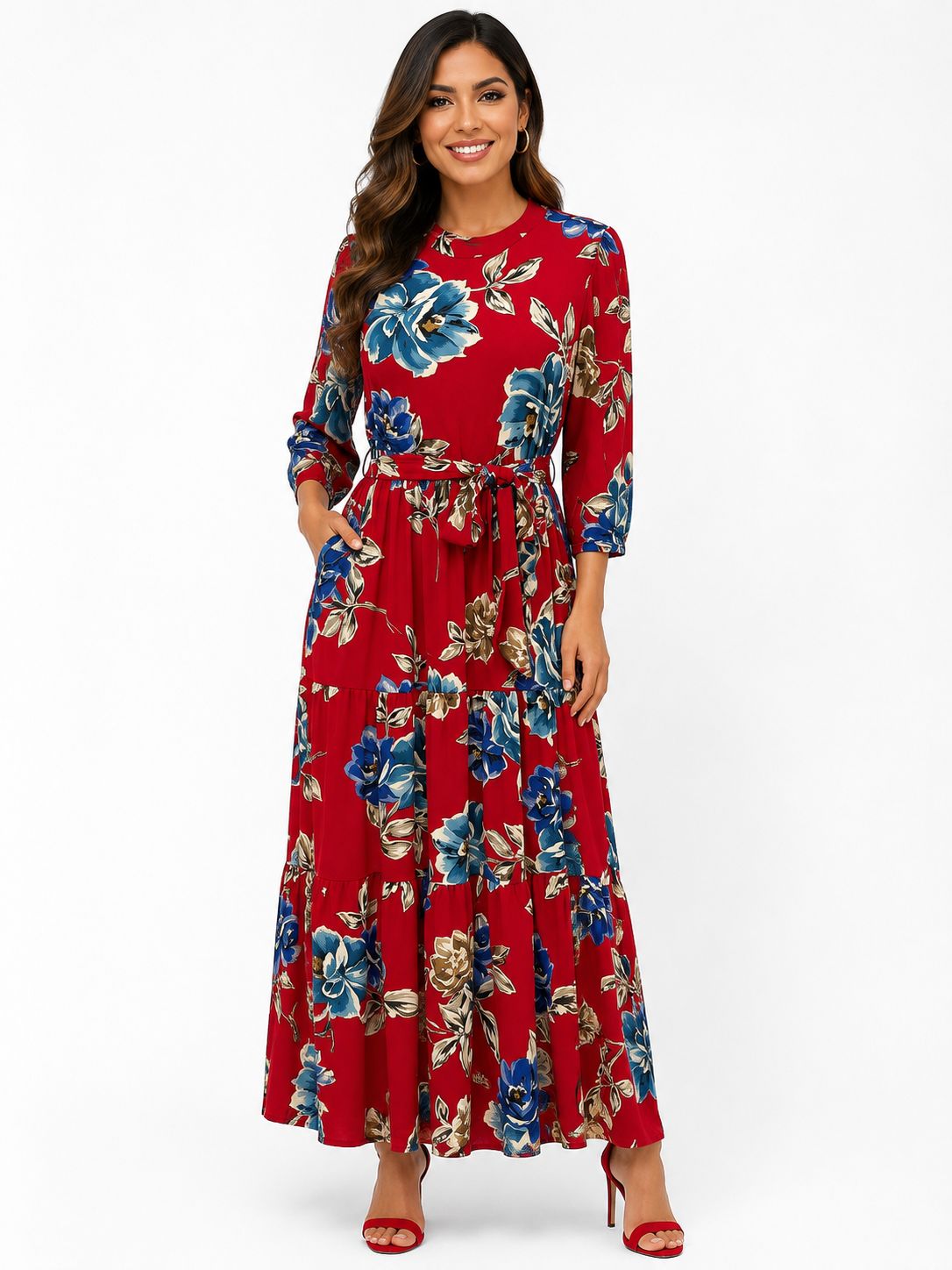 Vestido Maxi Estampado con Cinturón de Lazo
