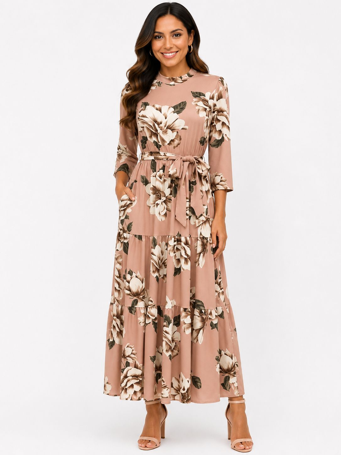 Vestido Maxi Estampado con Cinturón de Lazo