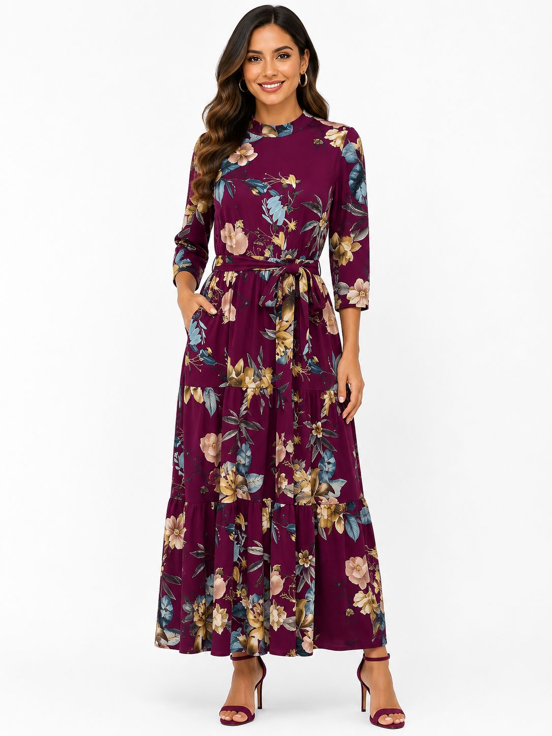 Vestido Maxi Estampado con Cinturón de Lazo