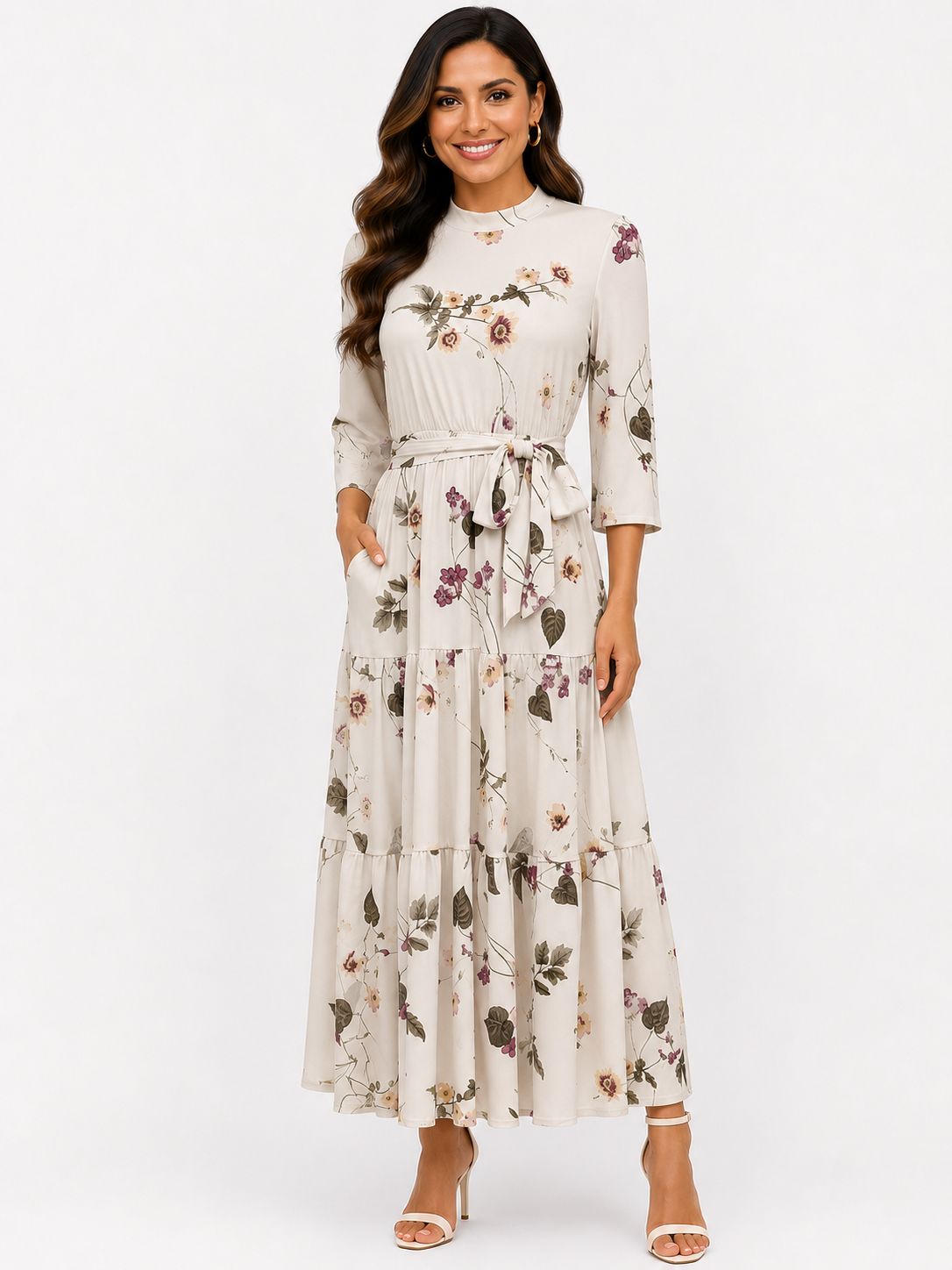 Vestido Maxi Estampado con Cinturón de Lazo