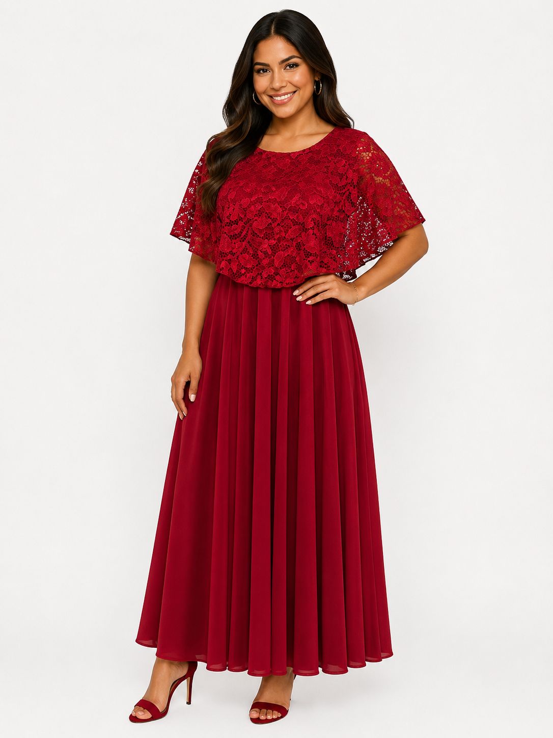 Vestido de Gala Largo en Chifón con Capa de Encaje