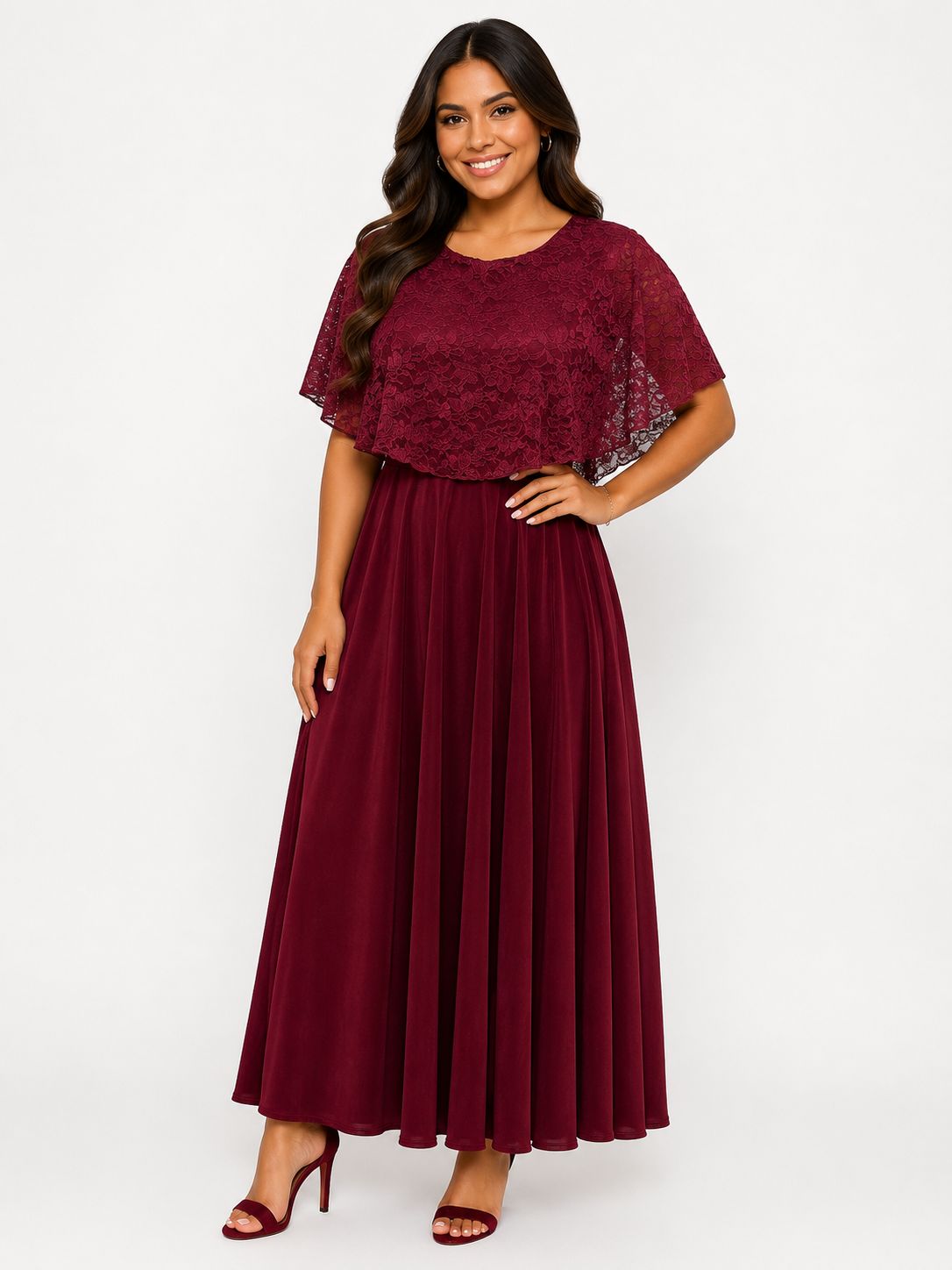Vestido de Gala Largo en Chifón con Capa de Encaje