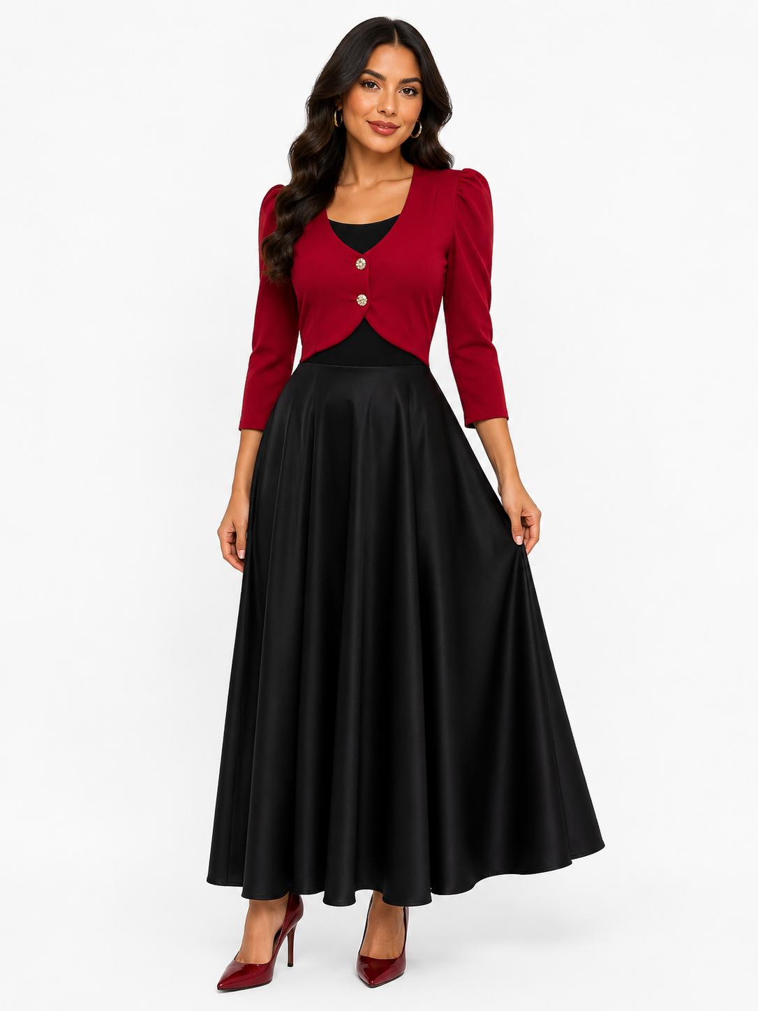 Vestido Maxi Elegante de Dos Tonos con Torera Integrada