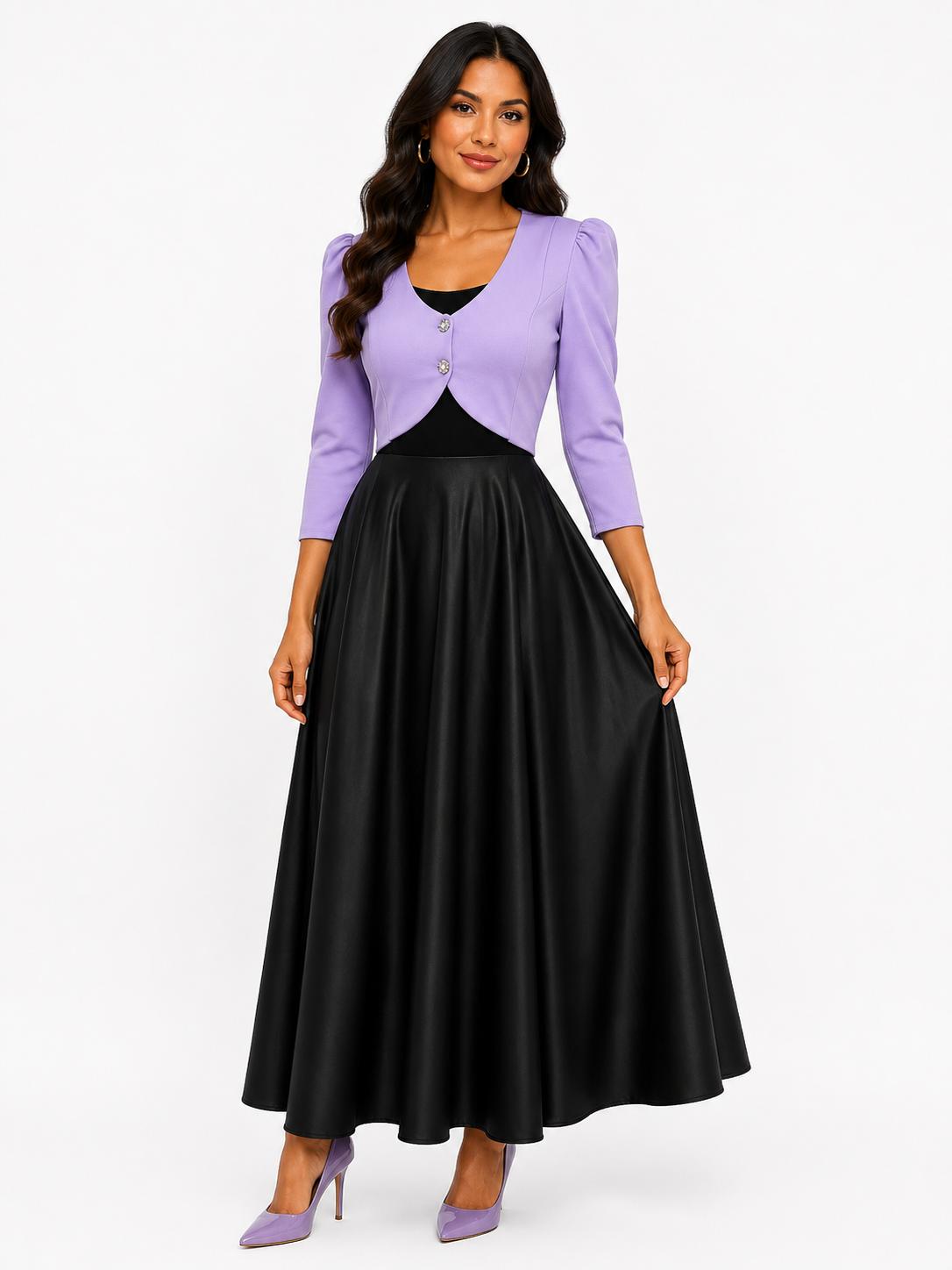 Vestido Maxi Elegante de Dos Tonos con Torera Integrada