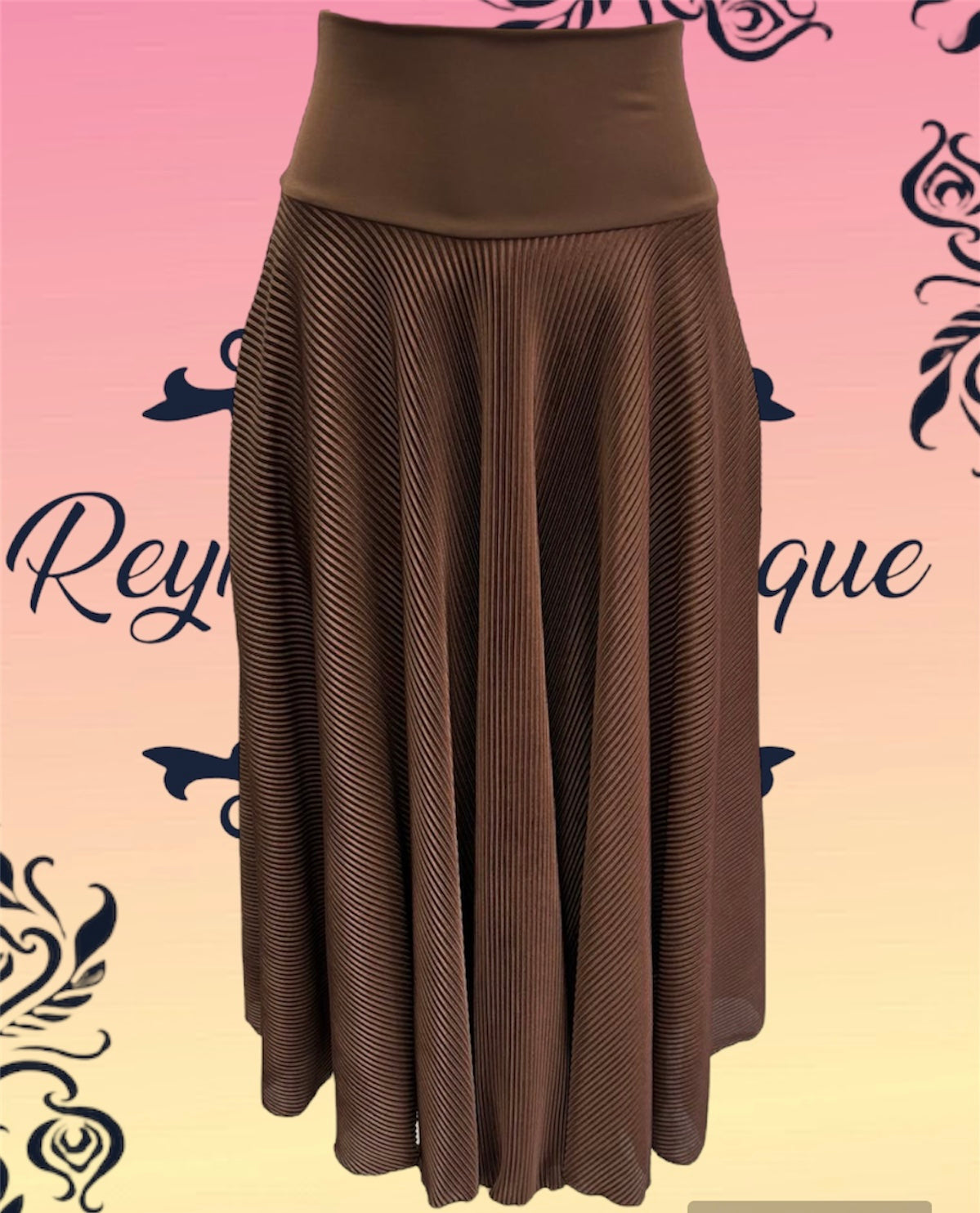 Chocolate brown ruched long full disc skirt