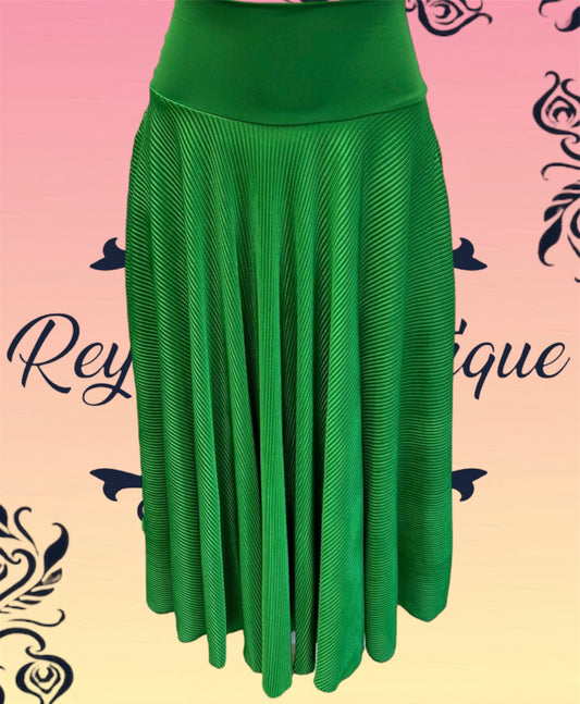 green long ruched full disco skirt