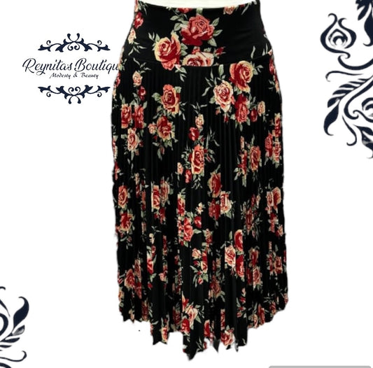 Dark/red floral skirt Pleated 3/4 half disc N/B