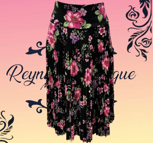 Dark/pink bouquet skirt 3/4 pleated half disc N/B