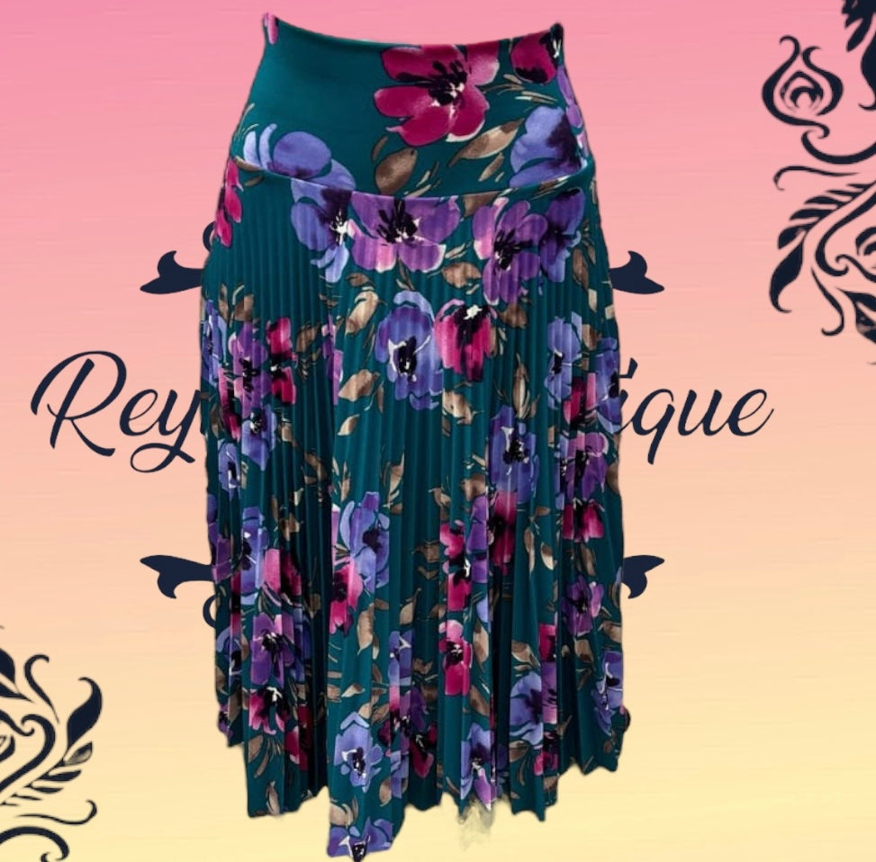 Turquoise/purple floral skirt Pleated 3/4 half disc N/B