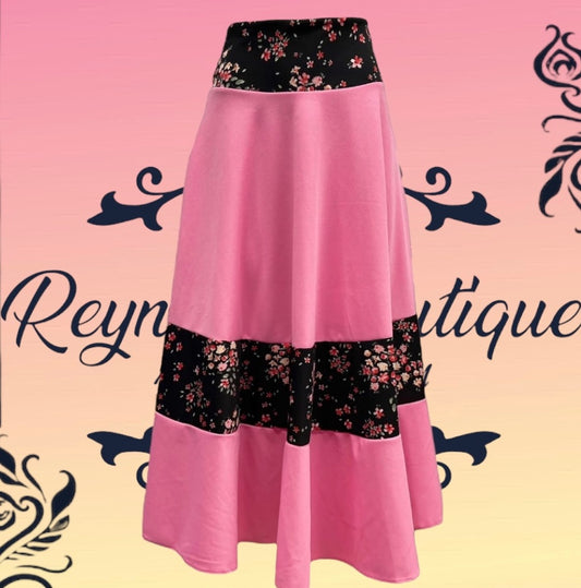 pink skirt stripes flowers black B