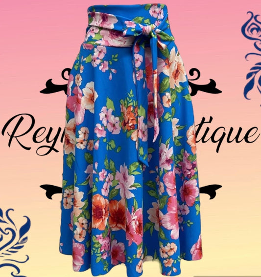 Blue floral skirt with ribbon B