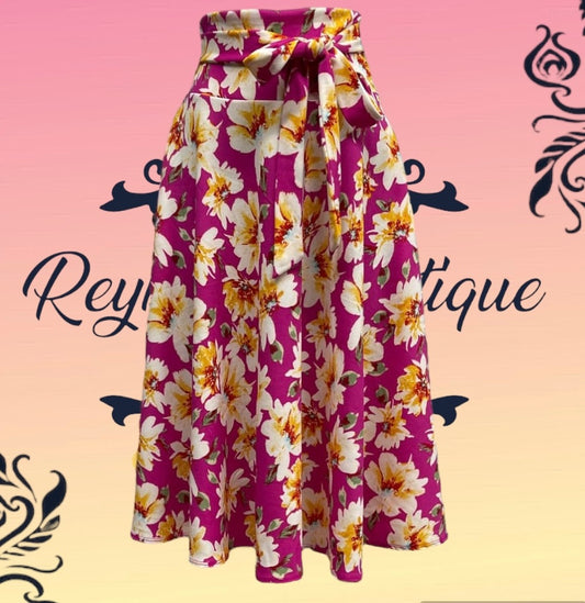 Fuchsia floral skirt with ribbon B