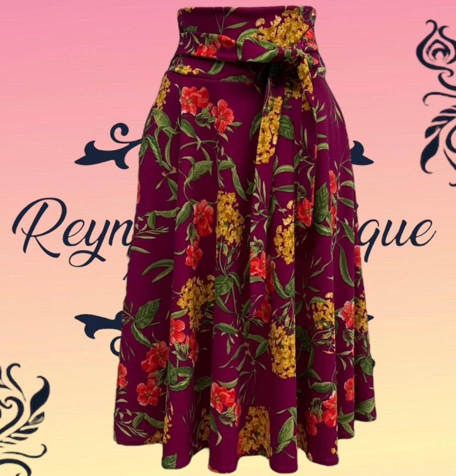 Burgundy floral skirt with ribbon B