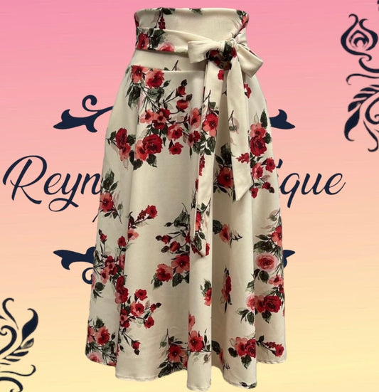 Cream skirt with floral roses and ribbon B