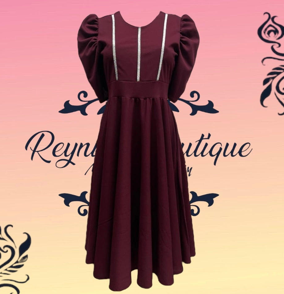 Wine-colored dress with silver lines