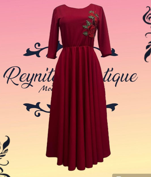 Red dress with red rose design