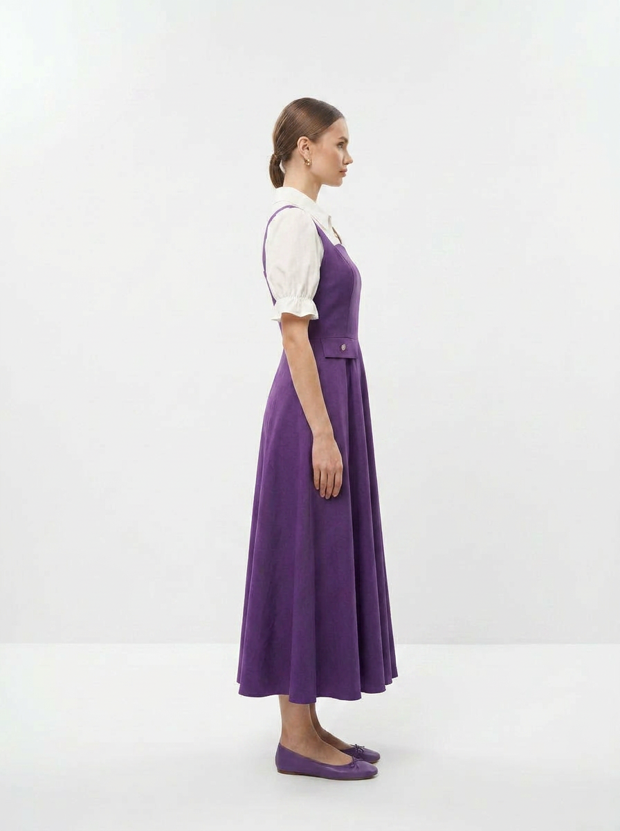 Vestido Midi de Mangas Abullonadas