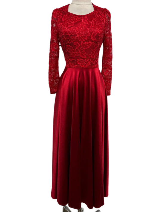 Long red lace dress