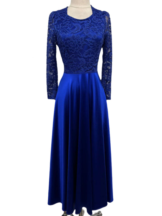 Long blue lace dress