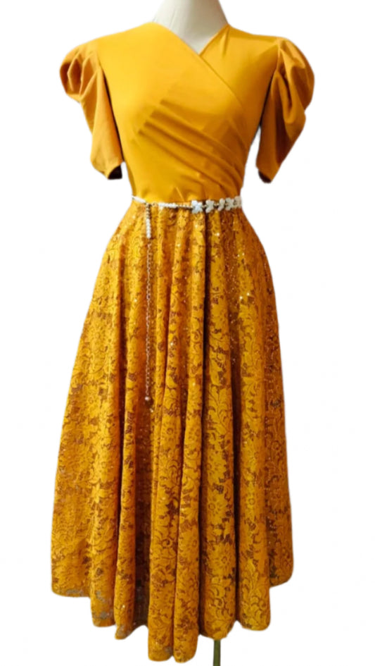 mustard sequin dress