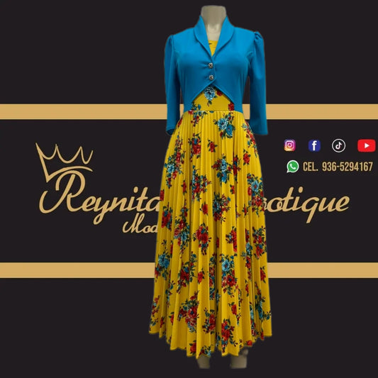 vestido sarat  turquesa y amarillo