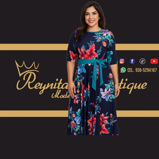 vestido Maribel fondo oscuro con agua largo