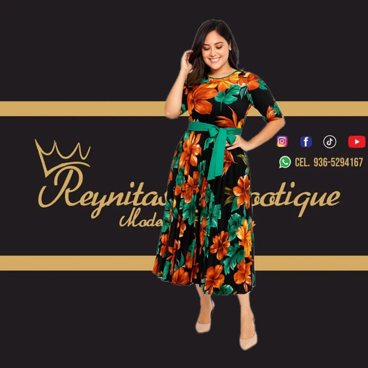 vestido Maribel verde estampado largo