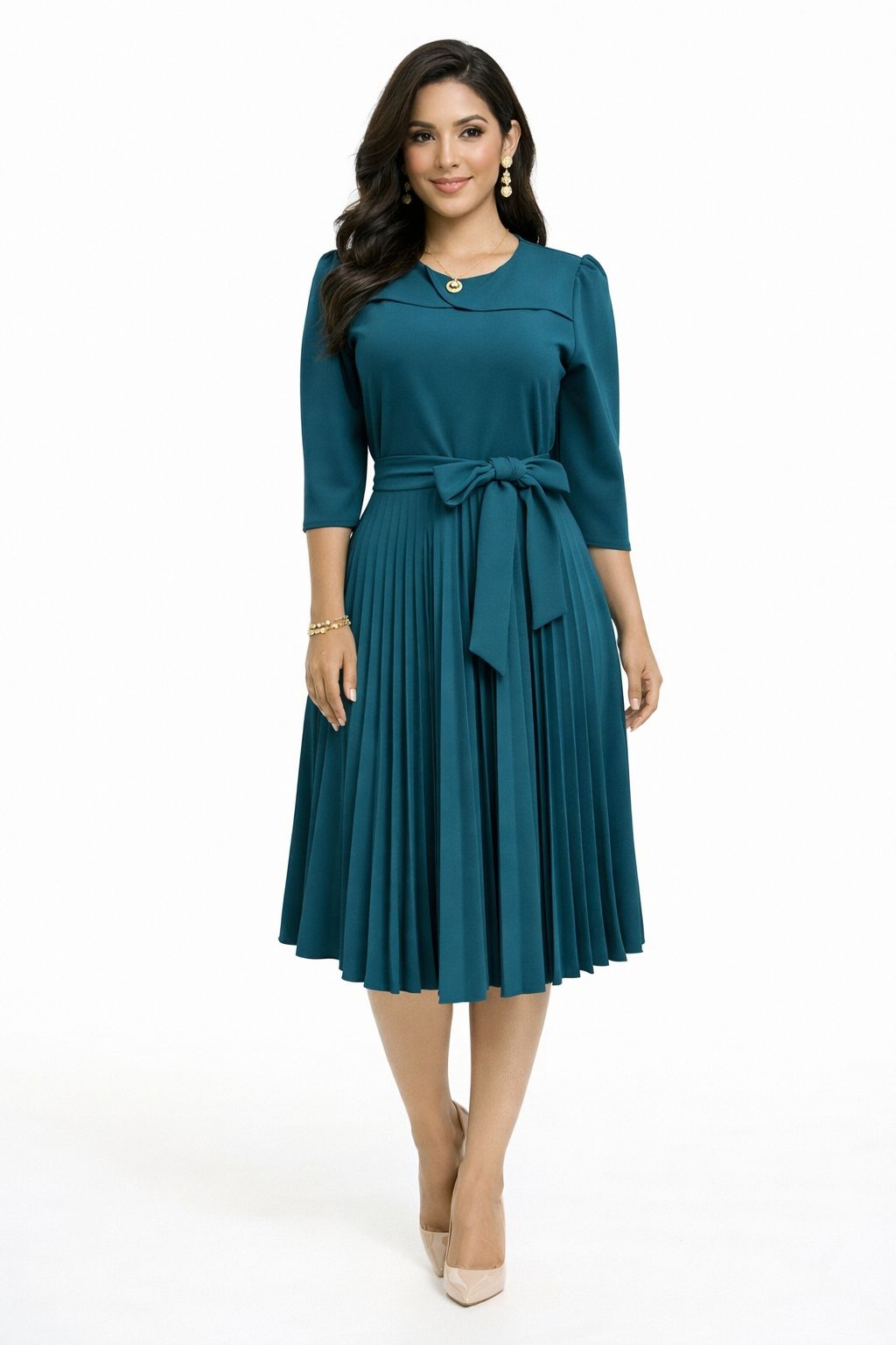 Vestido midi plisado con bolsillos