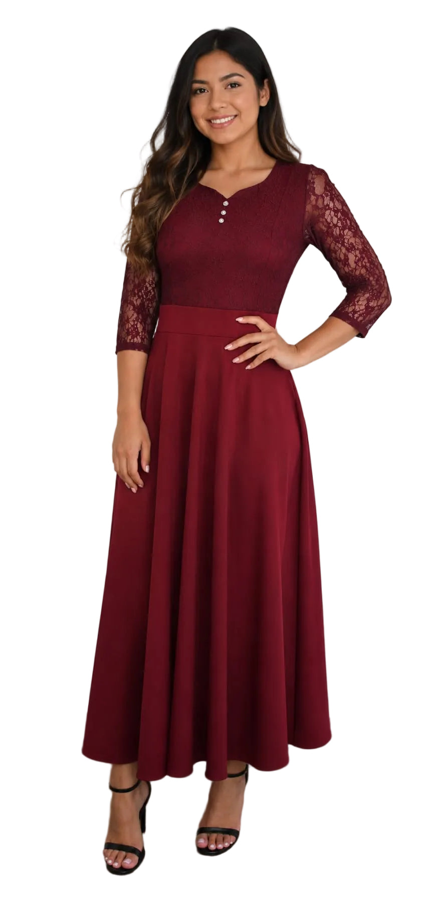 Vestido Maxi Elegante con Top de Encaje