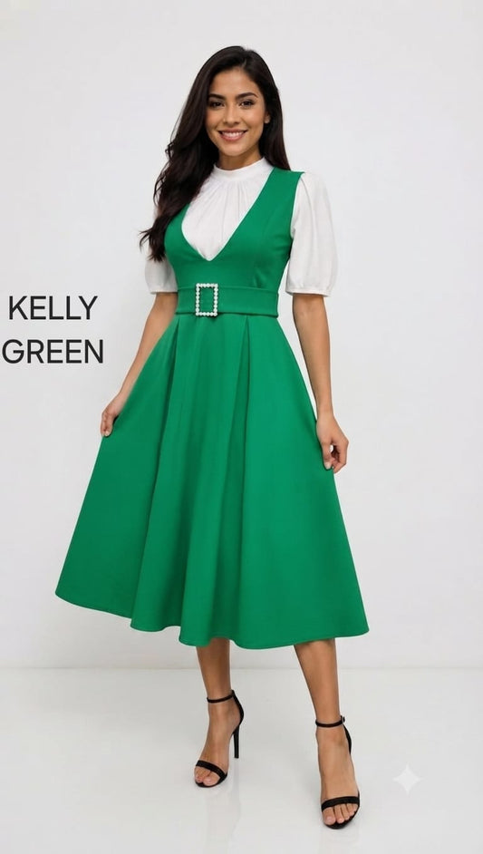 Elegant Belted Pinafore Midi Overall