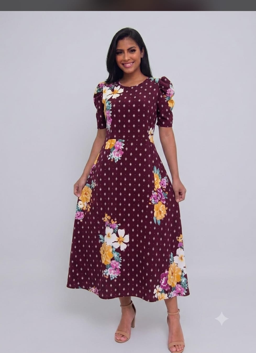 Floral Print Short-Sleeve Midi Dress