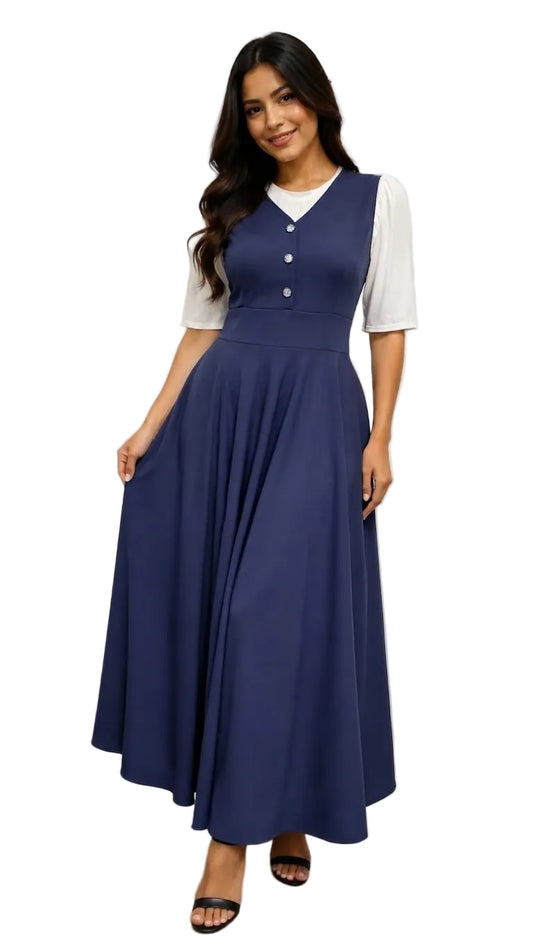 V-Neck Pinafore Jumper Dress