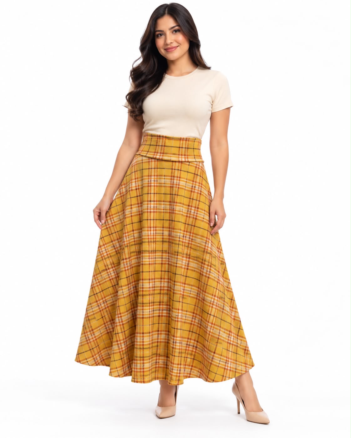 Classic High-Waisted Plaid Maxi Skirt