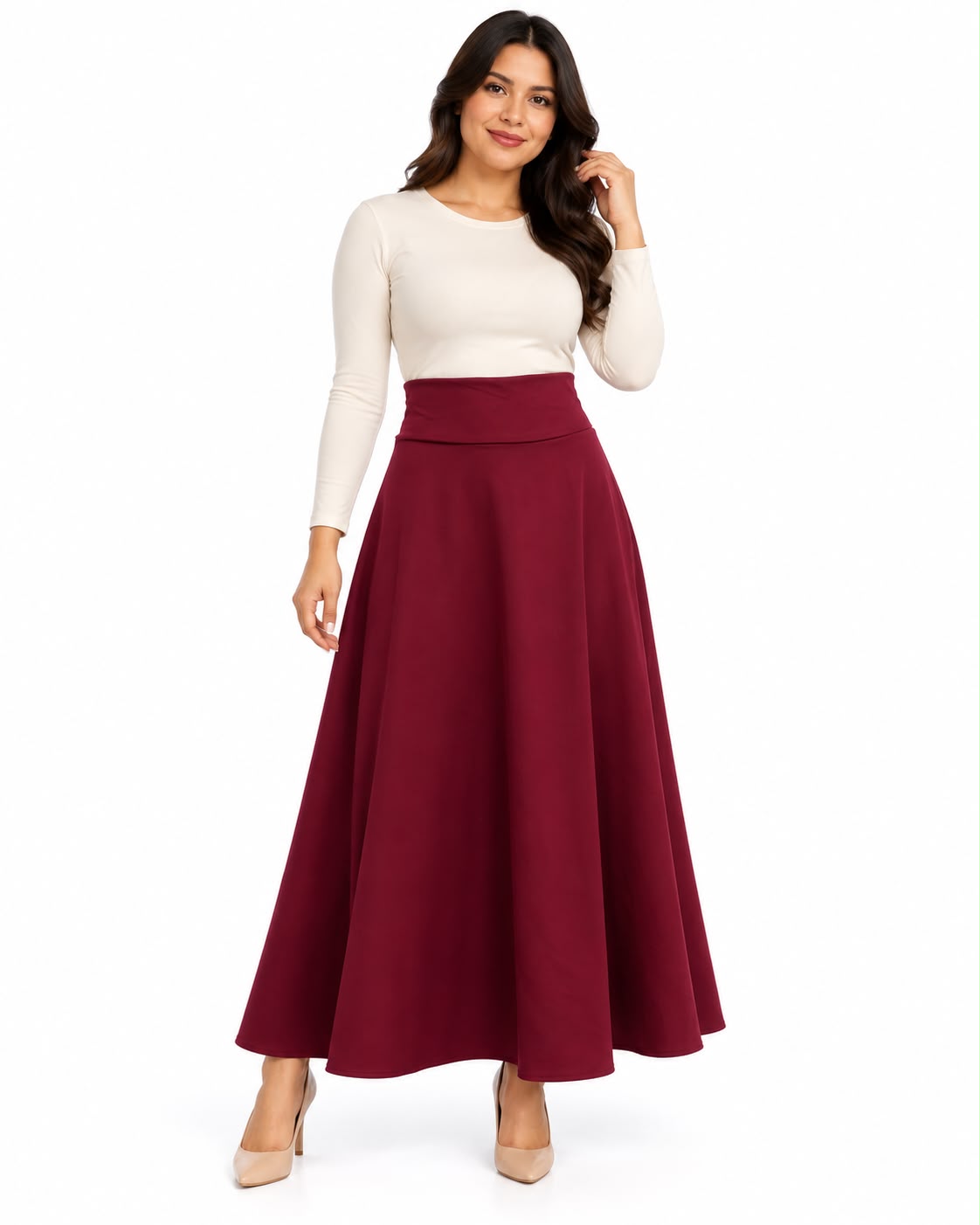 Classic High-Waisted Solid Colored Maxi Skirt