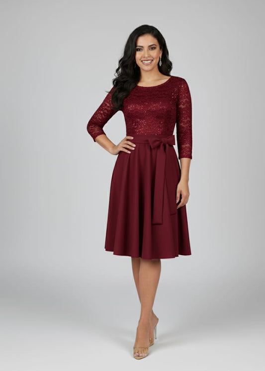 wine-colored party dress