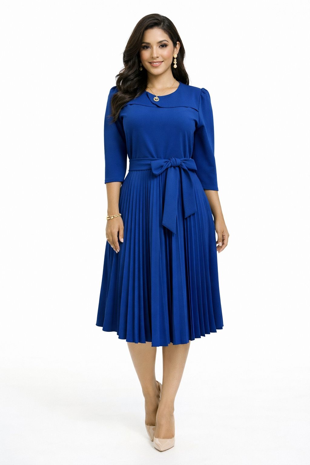 Vestido midi plisado con bolsillos
